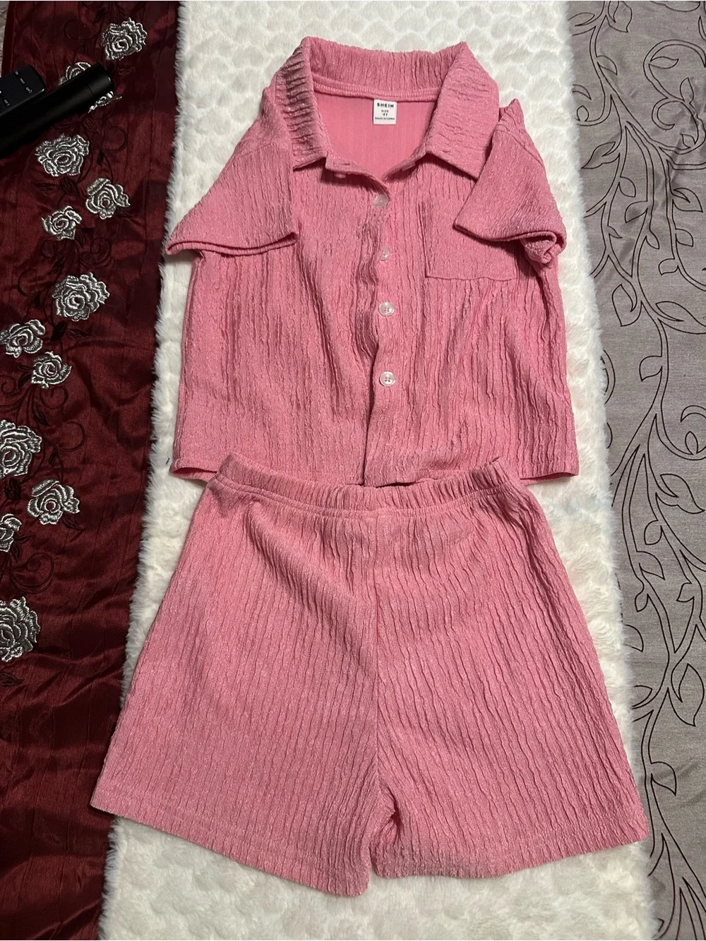 SHEIN Pink Ribbed Two-Piece Kids Track Set